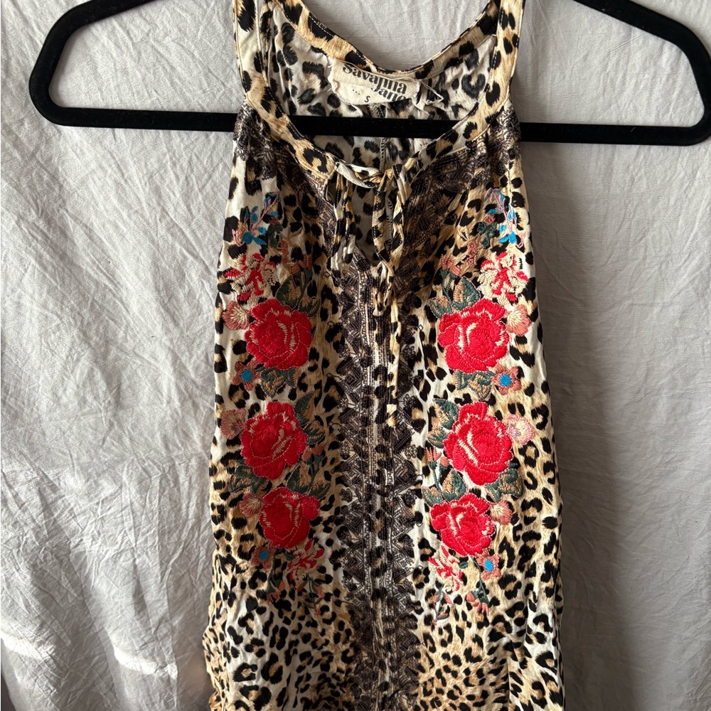 Savanna Jane Animal Print Tank Top with Floral Embroidery